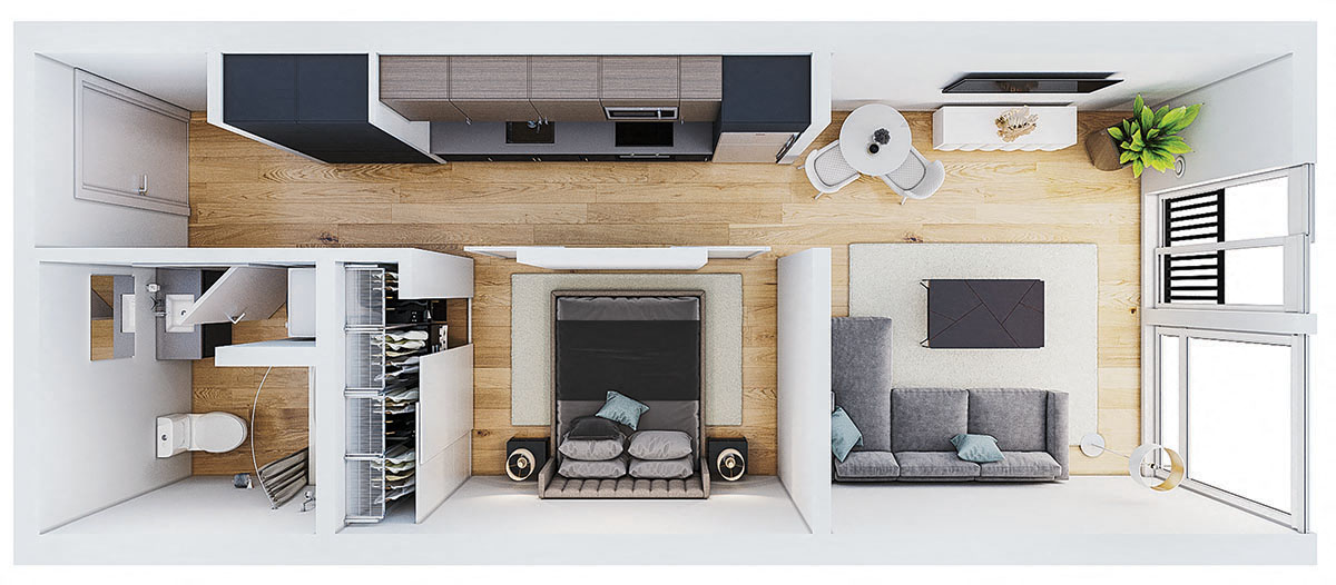 Floor plan for 1 bed, 1 bath, 591 sqft